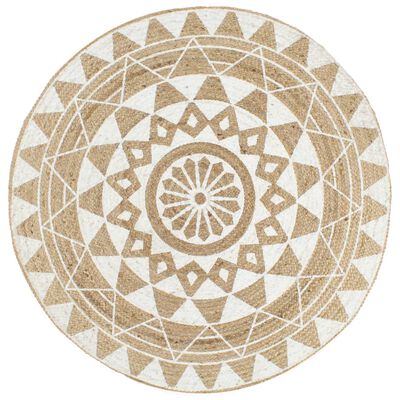 vidaXL Ръчно тъкан килим от юта, бял принт, 90 см