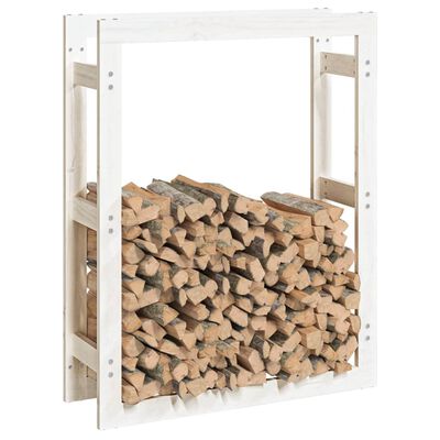 vidaXL Поставка за дърва за огрев бяла 80x25x100 см масивно дърво бор