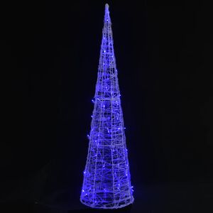 vidaXL Акрилна декоративна пирамида LED светещ конус син 120 см