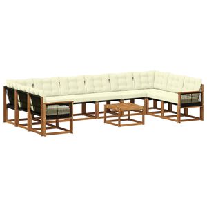 vidaXL Комплект дивани за открито 11 pcs Натурален и Крема