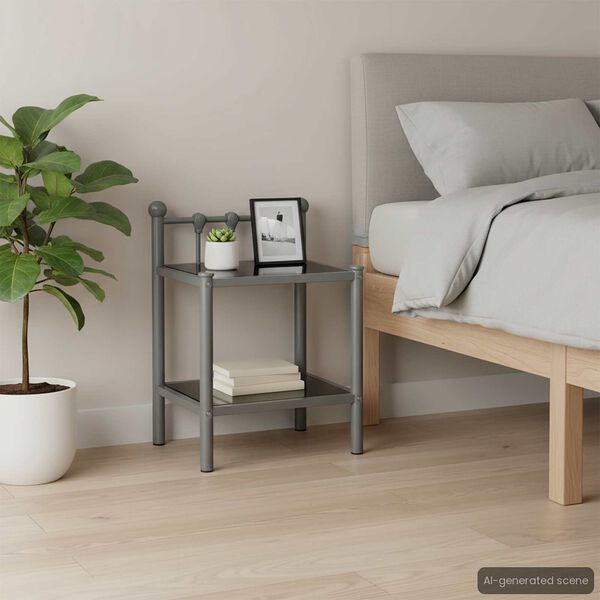 vidaXL Нощни шкафчета, 2 бр, сиво и черно, метал и стъкло