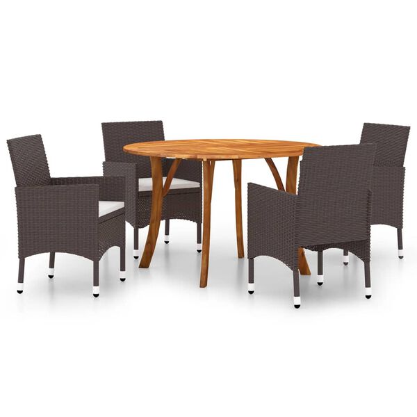 vidaXL Градински трапезен комплект, 5 части, кафяв