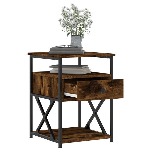 vidaXL Нощно шкафче, опушен дъб, 40x42x55 см, инженерно дърво