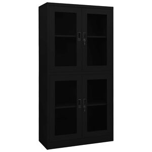 vidaXL Офис шкаф, черен, 90x40x180 см, стомана и закалено стъкло