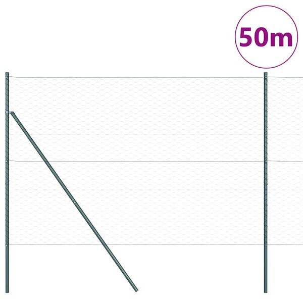 vidaXL Стълб за ограда. Зелен 50 x 1,6 м (50 мм мрежа) Стомана и PVC