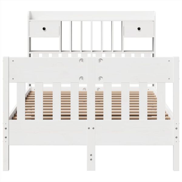 vidaXL Рамка за легло без матрак, бял, 135x190 см, бор масив