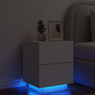 vidaXL Нощно шкафче с LED осветление, бяло, инженерно дърво