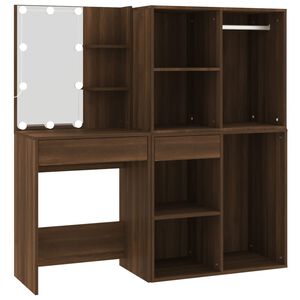 vidaXL LED тоалетка с шкафове, кафяв дъб, инженерно дърво