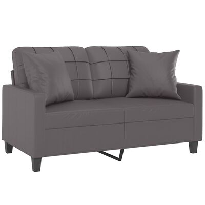 vidaXL 2-местен диван с декоративни възглавници сив 120 см еко кожа