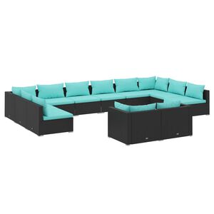 vidaXL Градински комплект с възглавници, 12 части, черен, полиратан