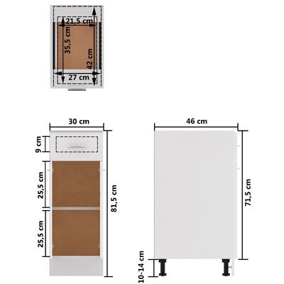 vidaXL Долен шкаф с чекмедже, бял, 30x46x81,5 см, ПДЧ