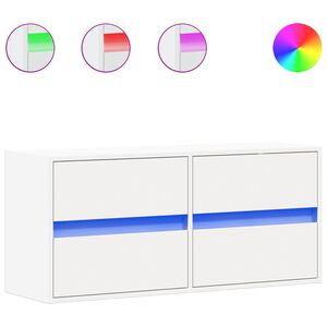 vidaXL Стенен ТВ шкаф с LED осветление, бял, 100x31x45 см