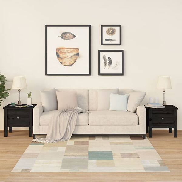 vidaXL Странични масички, 2 бр, Черен, 40x40x39 см, борово дърво масив