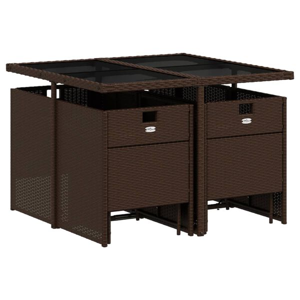 vidaXL Градински трапезен комплект възглавници 9 части кафяв полиратан