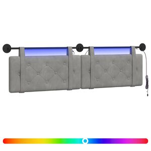 vidaXL Табла за легло висяща С LED осветление Светлосиво Кадифе