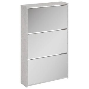 vidaXL Шкаф за обувки с огледало, 3 нива, бетонно сив, 63x17x102,5 см