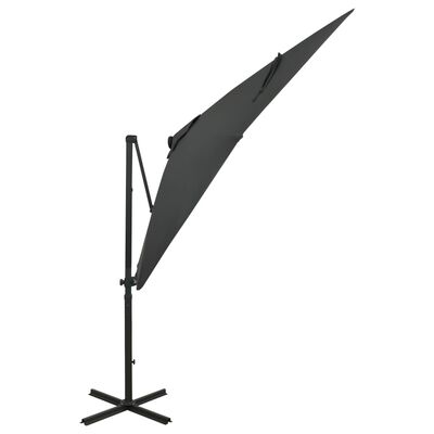 vidaXL Чадър с чупещо рамо, прът и LED лампи, антрацит, 250 см