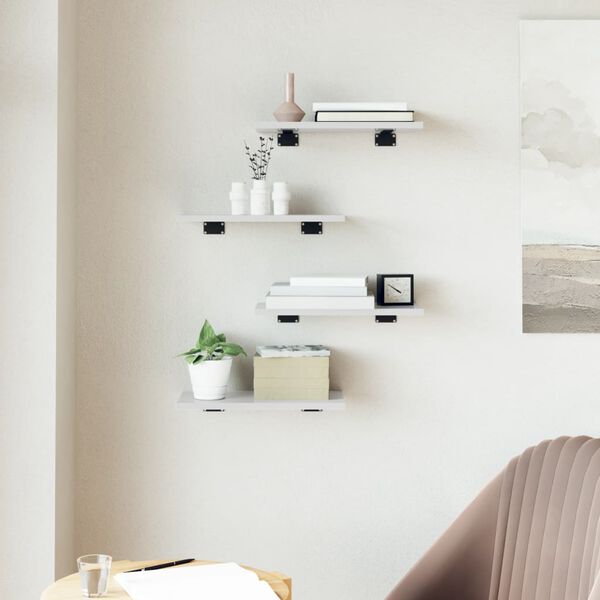 vidaXL Рафтове, 4 бр, бял гланц, 40x20x1,5 см, инженерно дърво