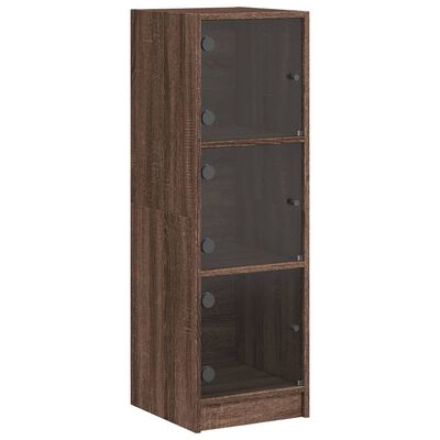 vidaXL Висок шкаф със стъклена врати, кафяв дъб, 35x37x109 см
