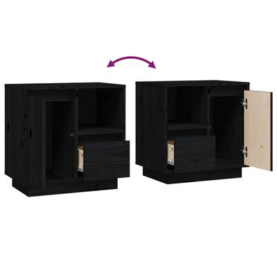vidaXL Нощни шкафчета, 2 бр, черни, 50x34x50 см, борово дърво масив