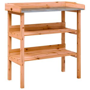 vidaXL Маса за разсаждане с рафтове кафява 78x38x82,5 см масивна ела