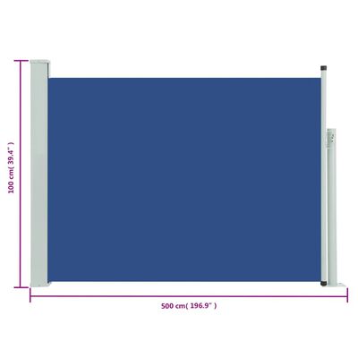 vidaXL Прибираща се странична тента, 100x500 см, синя