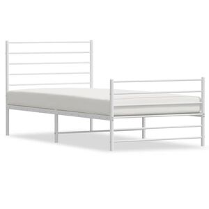 vidaXL Метална рамка за легло с горна и долна табла, бяла, 90x190 см