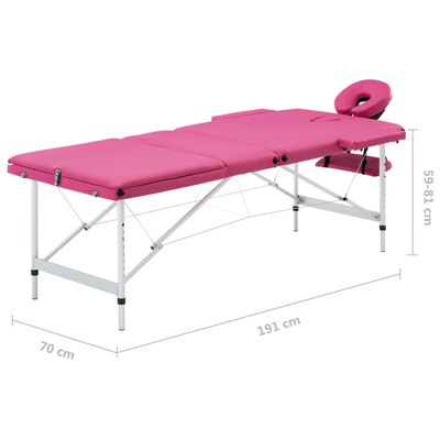 vidaXL Сгъваема масажна кушетка, 3 зони, алуминий, розова