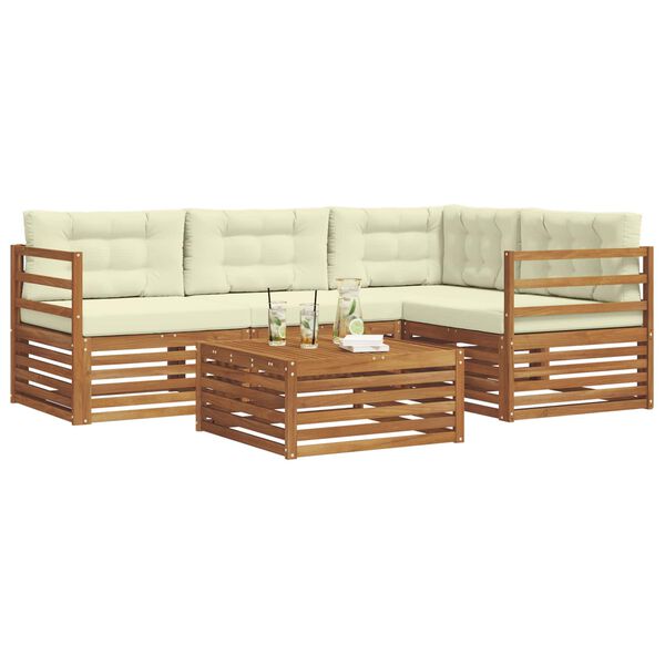 vidaXL Комплект дивани за открито 5 pcs Натурален и Крема