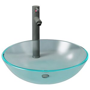 vidaXL Мивка за баня с кран и сифон, матирано закалено стъкло