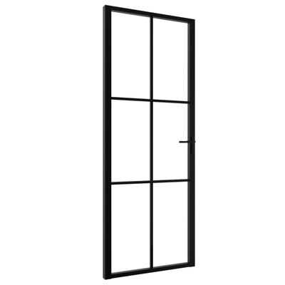 vidaXL Интериорна врата, ESG стъкло и алуминий, 76x201,5 см, черна