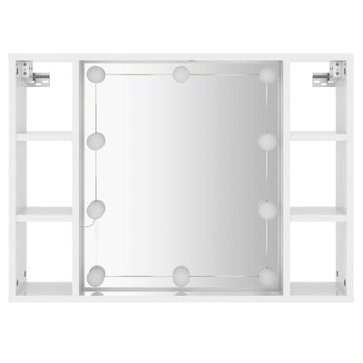 vidaXL Огледален шкаф с LED, бял гланц, 76x15x55 см
