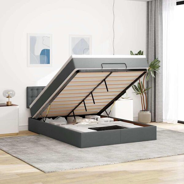 vidaXL Османска легло с матрак, тъмносиво, 140x200 см, плат