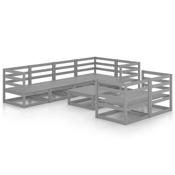 vidaXL Градински лаундж комплект, 8 части, сив, бор масив