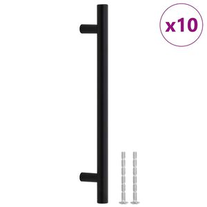 vidaXL Дръжки за шкафове, 10 бр, черни, дупки в центъра 160 мм обща дължина 224 мм, неръждаема стомана