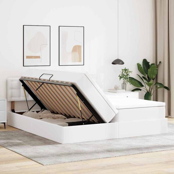 vidaXL Легло с място за съхранение и LED с LED Чисто бяло 180 x 200 cm