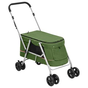 vidaXL Сгъваема количка за кучета, зелена, 100x49x96 см, ленен плат