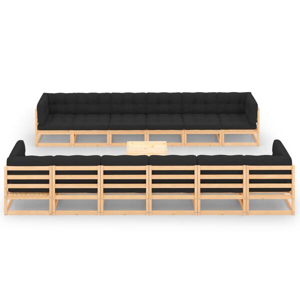 vidaXL Градински комплект, 13 части, с възглавници антрацит, масив бор