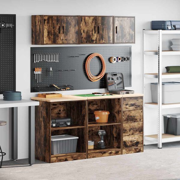 vidaXL гаражни шкафове, 6 бр, опушен дъб, инженерно дърво