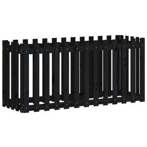 vidaXL Градинска леха с дизайн на ограда черна 150x50x50 см бор масив