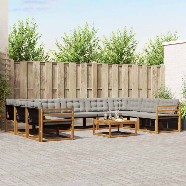 vidaXL Комплект дивани за открито 10 pcs Естествено и светло сиво