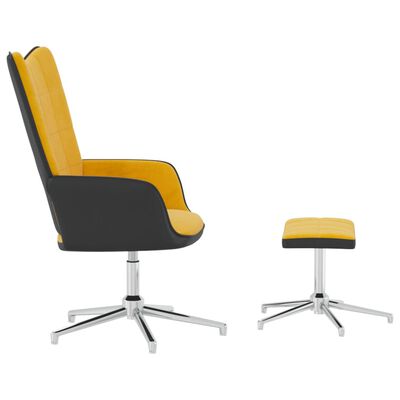 vidaXL Релаксиращ стол с табуретка, горчица жълто, кадифе и PVC