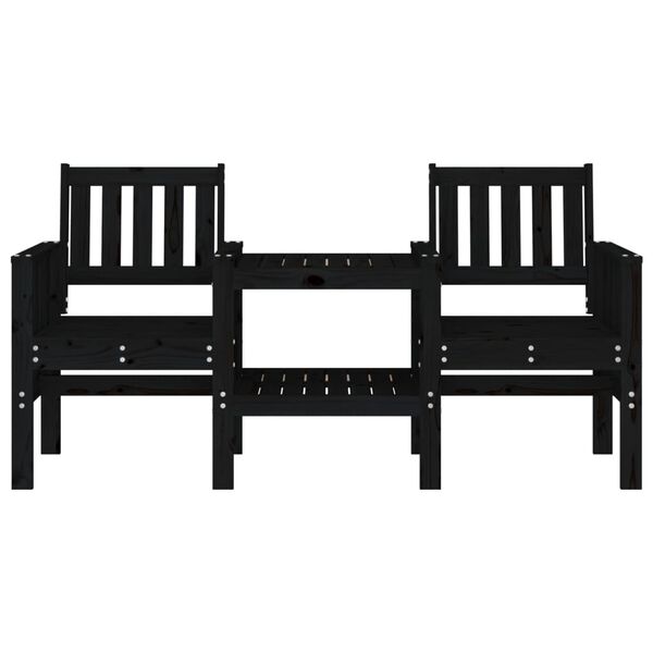 vidaXL Градинска пейка с маса, 2-местна, черна, бор масив