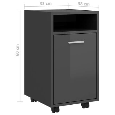 vidaXL Страничен шкаф с колелца, сив гланц, 33x38x60 см, ПДЧ