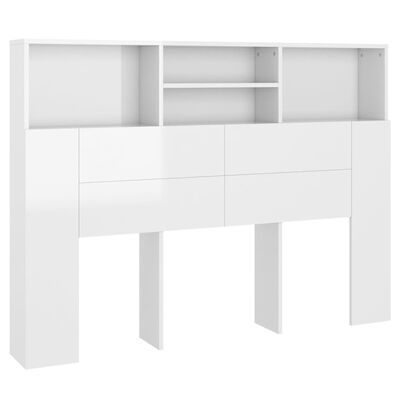 vidaXL Табла за легло тип шкаф, бял гланц, 140x19x103,5 см