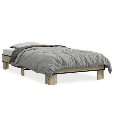 vidaXL Рамка за легло, дъб сонома, 90x190 см, инженерно дърво и метал