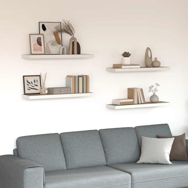 vidaXL Окачени стенни рафтове, 4 бр, дъб и бял, 80x23,5x3,8 см, МДФ