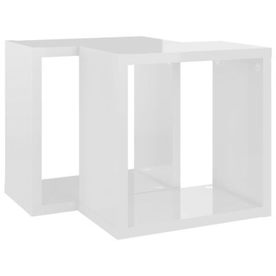 vidaXL Стенни кубични рафтове, 2 бр, бял гланц, 26x15x26 см