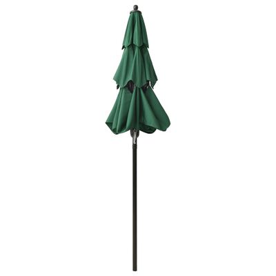 vidaXL Градински чадър на 3 нива с алуминиев прът, зелен, 2 м