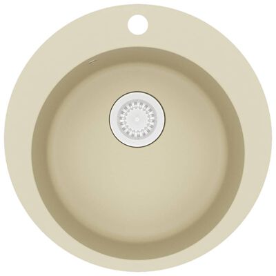 vidaXL Гранитна кухненска мивка с едно корито, кръгла, бежова